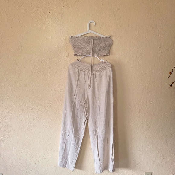 SHEIN Tall Shirred Drawstring Front Crop Tube Top & Wide Leg Pants - Picture 4 of 4